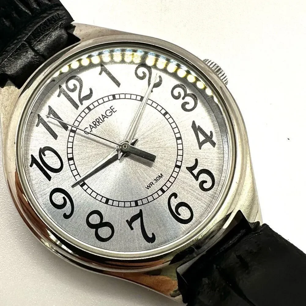 Carriage silver tone watch